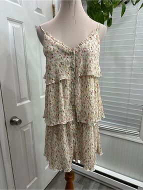 Promesa Cream Floral Slip Dress with Pink & Green Accents